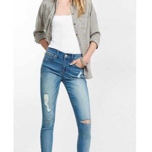 Express Women’s Performance Stretch Cropped Legging Mid Rise Distressed Jeans
